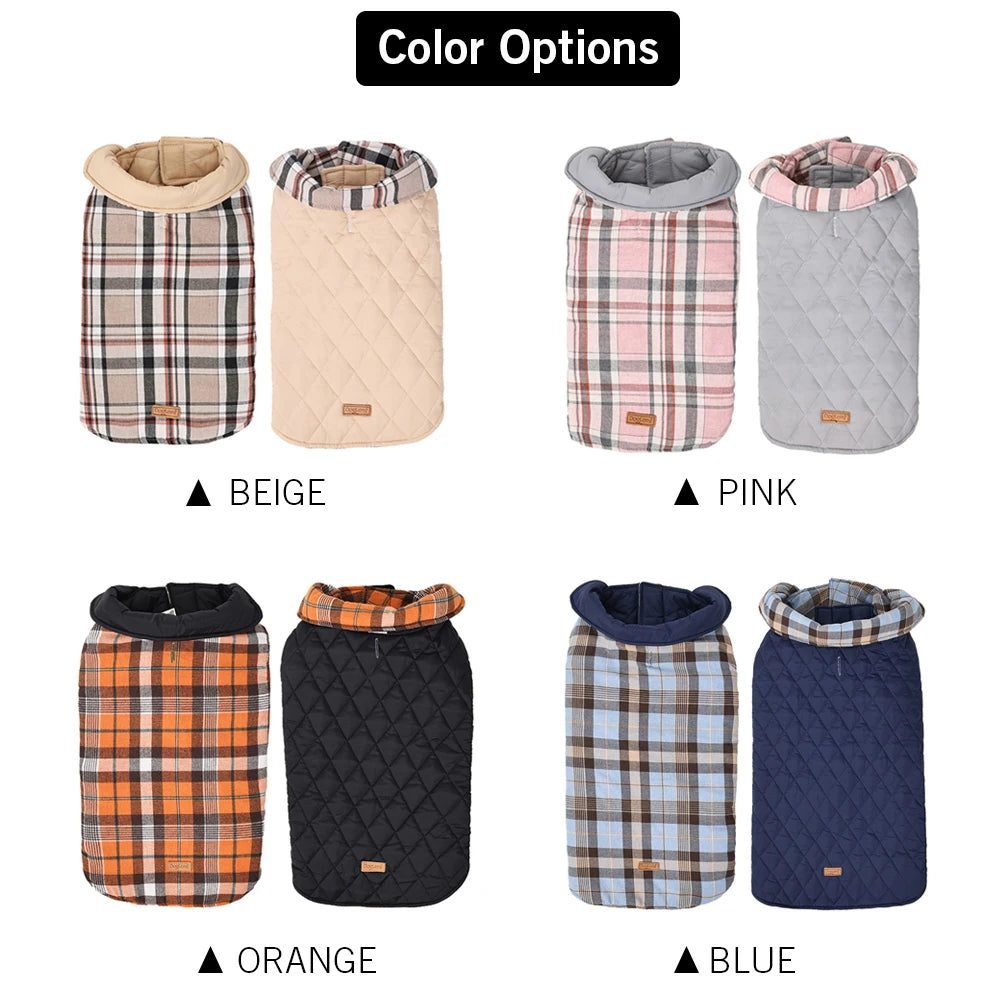 Reversible Waterproof Dog Jacket – Warm Checked Coat with Adjustable Fit