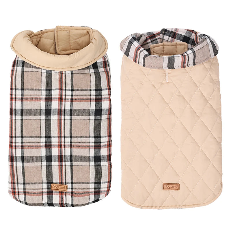 Reversible Waterproof Dog Jacket – Warm Checked Coat with Adjustable Fit
