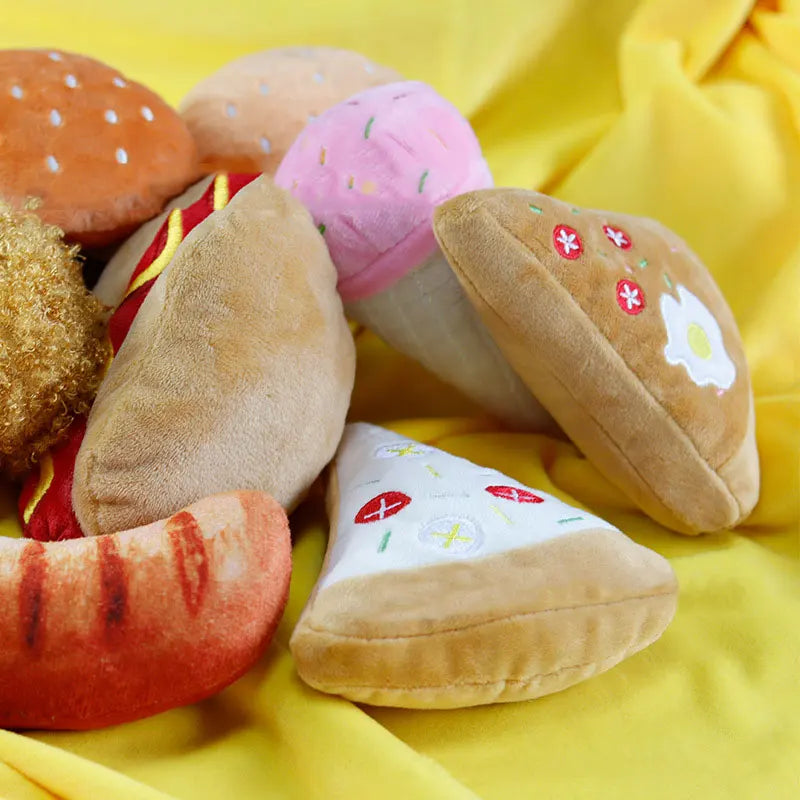 Fun Plush Squeaky Dog Toys – Durable Chew Set (Ice Cream, Fries & Burger