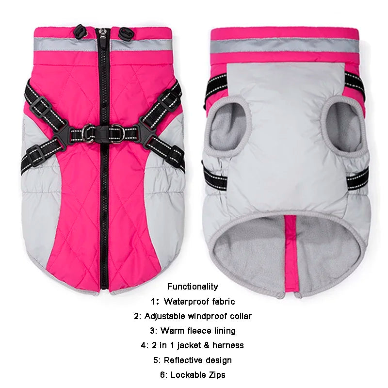 All-Weather Dog Jacket with Built-In Harness – Waterproof & Windproof Winter Coat