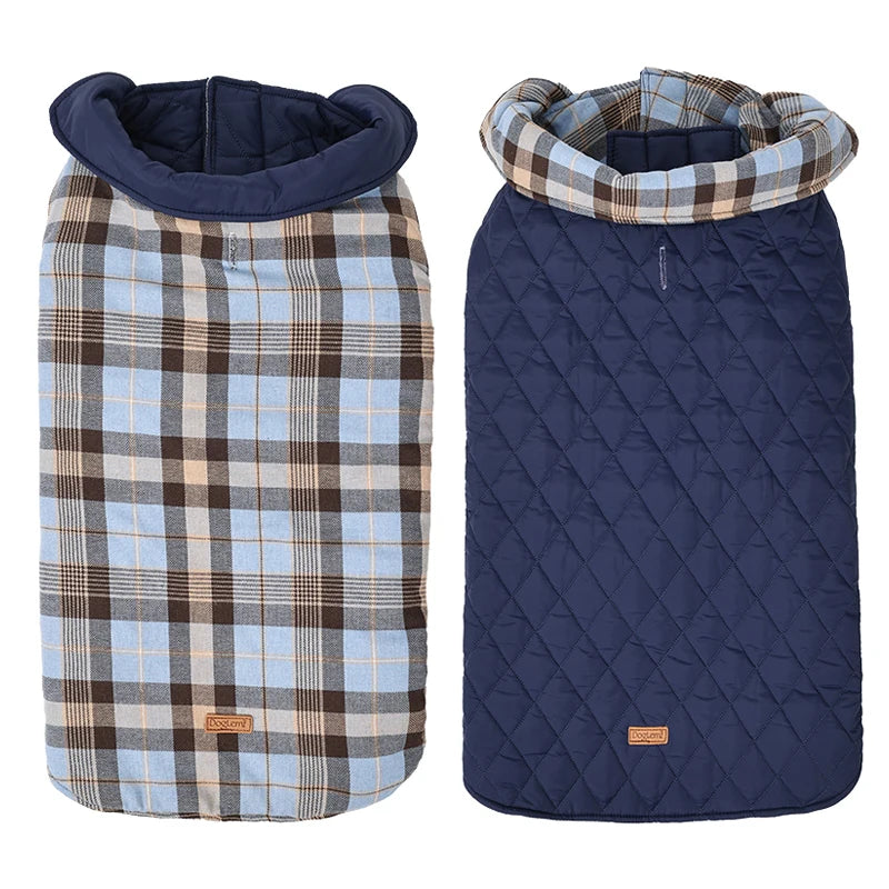 Reversible Waterproof Dog Jacket – Warm Checked Coat with Adjustable Fit