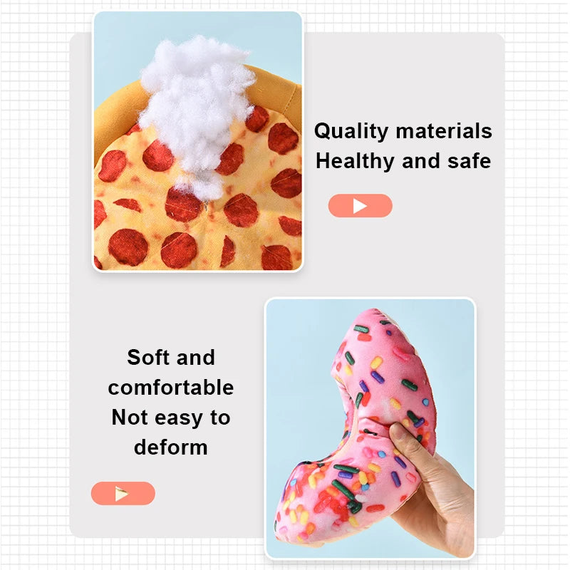 Plush Donut & Pizza Dog Toys – Squeaky Chew Set for All Breeds