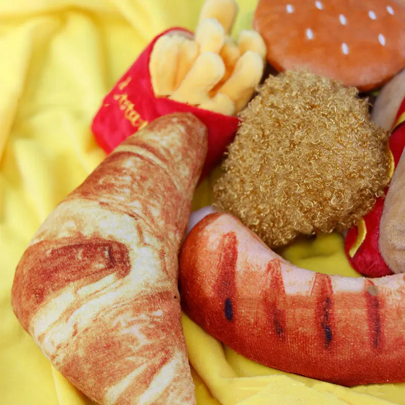 Fun Plush Squeaky Dog Toys – Durable Chew Set (Ice Cream, Fries & Burger