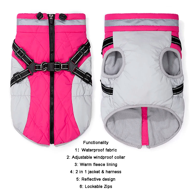 All-Weather Dog Jacket with Built-In Harness β Waterproof & Windproof Winter Coat