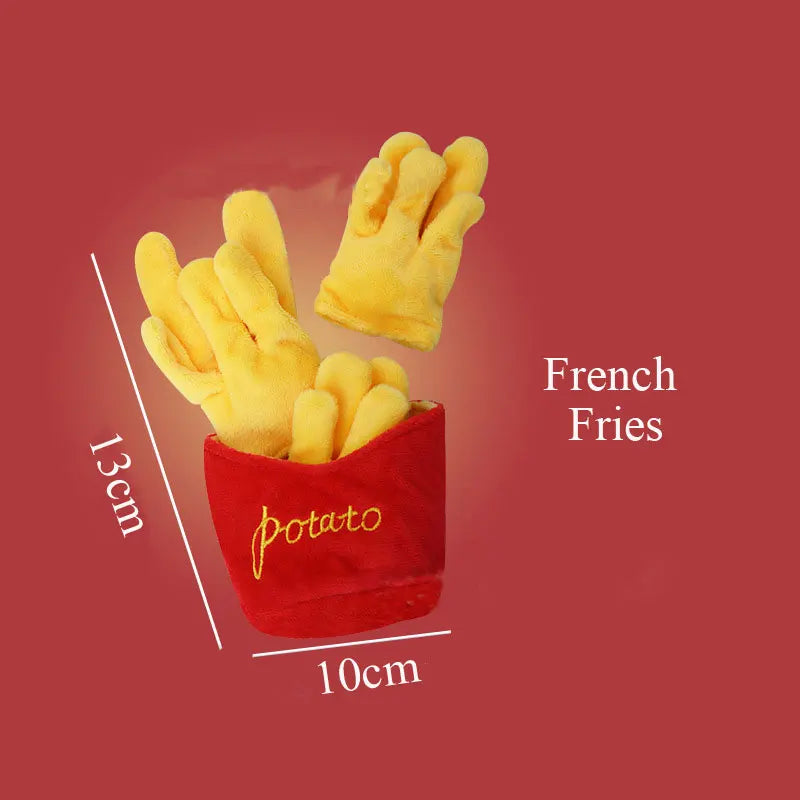 Fun Plush Squeaky Dog Toys – Durable Chew Set (Ice Cream, Fries & Burger