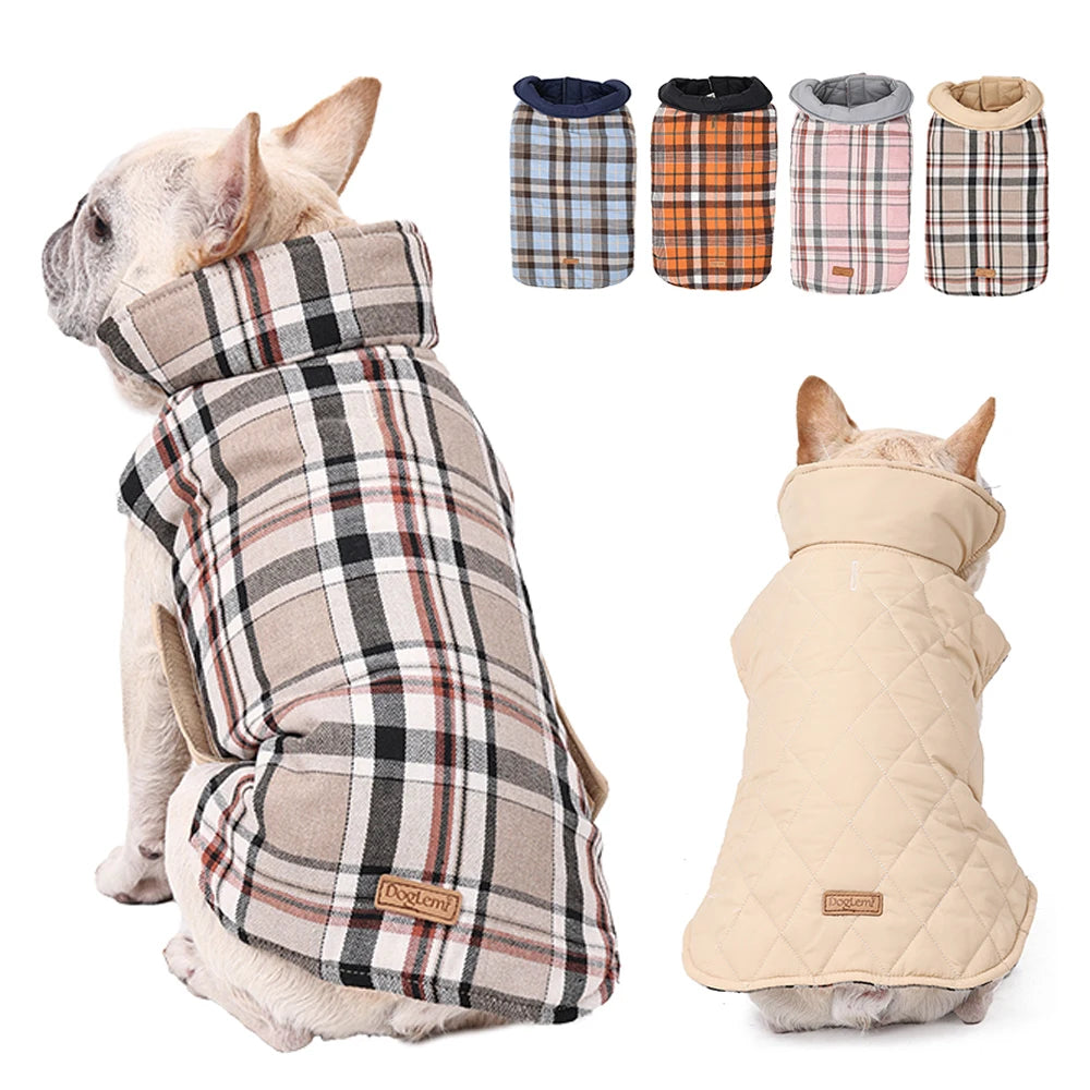 Reversible Waterproof Dog Jacket – Warm Checked Coat with Adjustable Fit