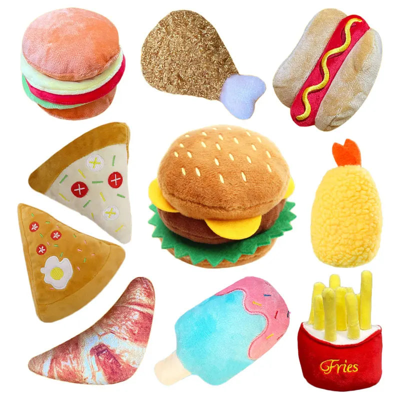 Fun Plush Squeaky Dog Toys – Durable Chew Set (Ice Cream, Fries & Burger