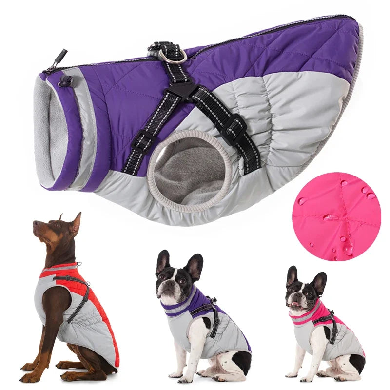 All-Weather Dog Jacket with Built-In Harness – Waterproof & Windproof Winter Coat