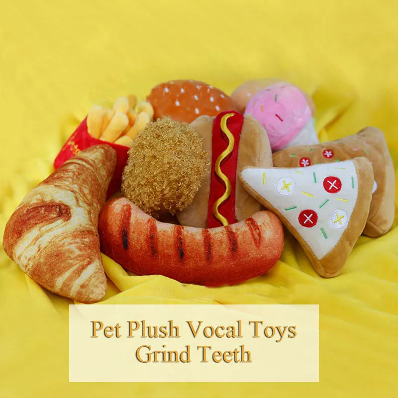 Fun Plush Squeaky Dog Toys – Durable Chew Set (Ice Cream, Fries & Burger