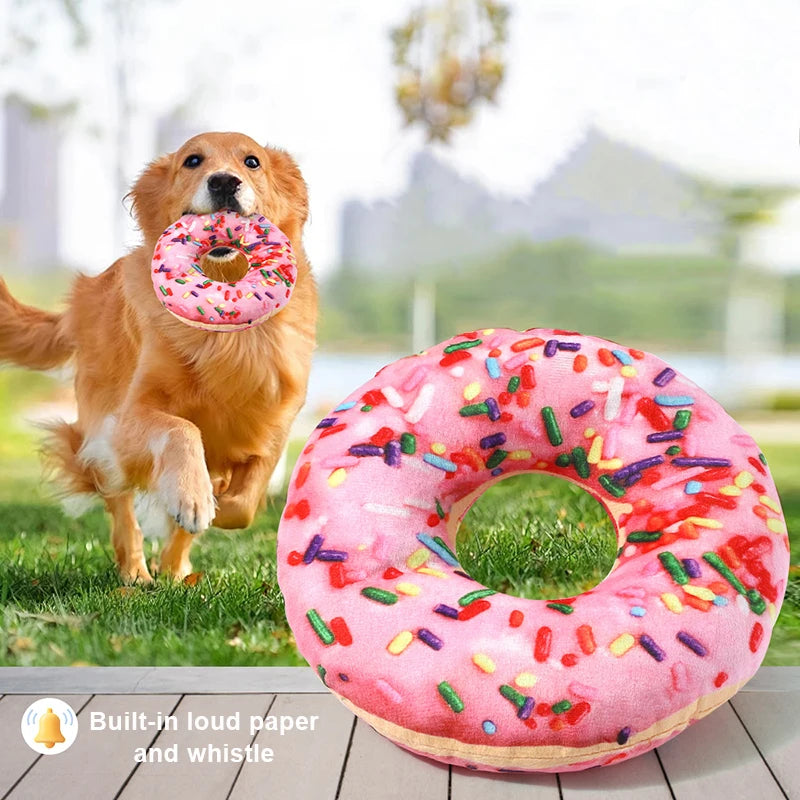 Plush Donut & Pizza Dog Toys – Squeaky Chew Set for All Breeds