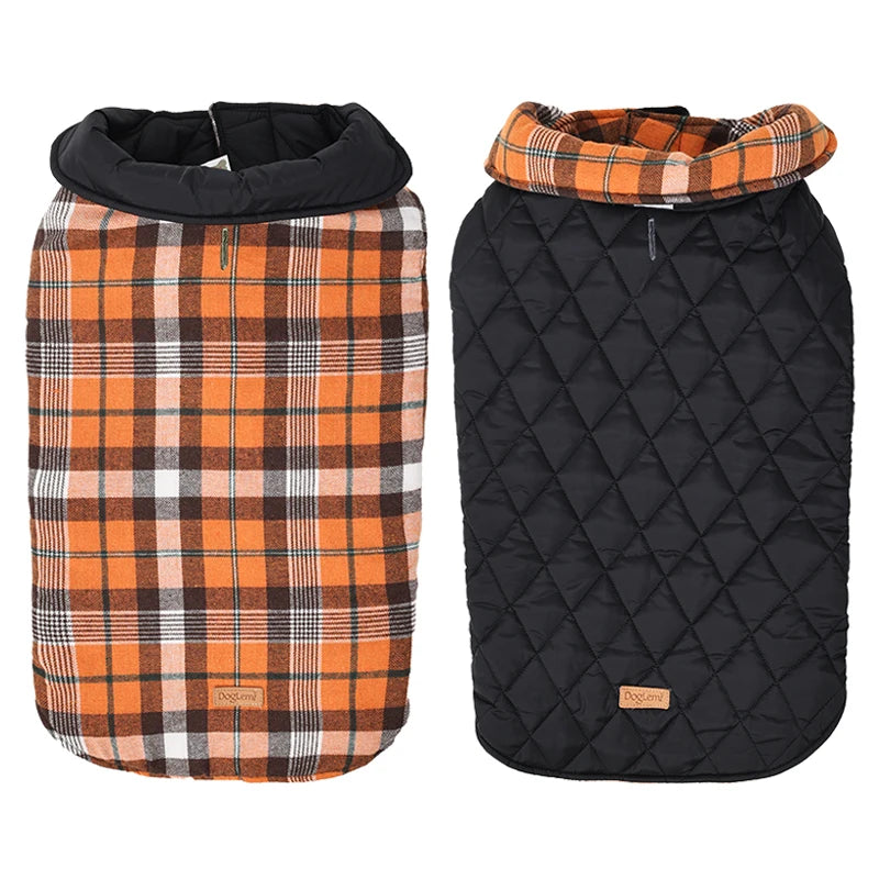 Reversible Waterproof Dog Jacket – Warm Checked Coat with Adjustable Fit