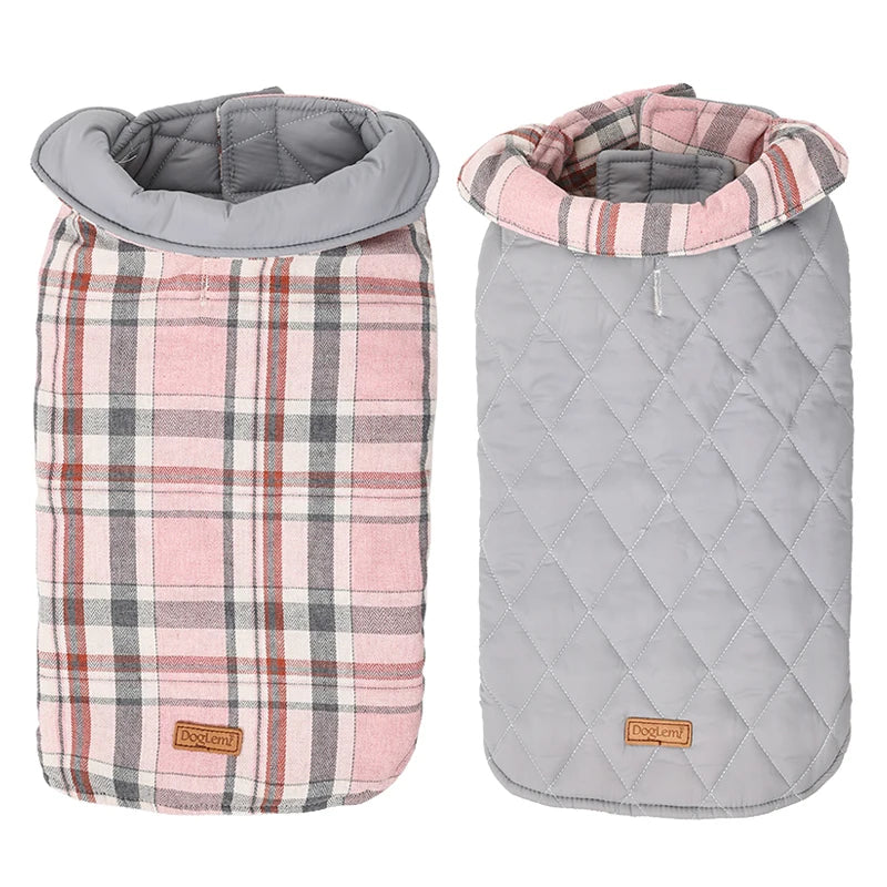 Reversible Waterproof Dog Jacket – Warm Checked Coat with Adjustable Fit