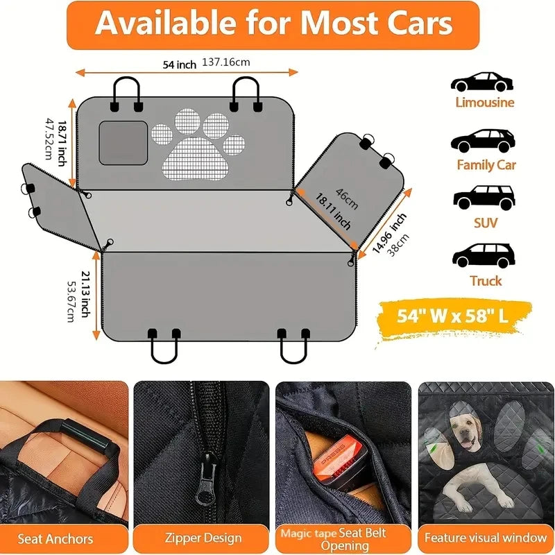 Premium Waterproof Car Seat Cover for Dogs — Scratch-Resistant, Non-Slip & Easy-Clean Hammock Design