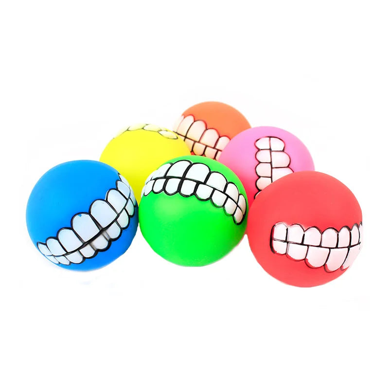 Funny Squeaky Dog Ball Toy – Bite-Resistant Rubber Chew Ball with Teeth Design | Dental Cleaning Toy for Puppies & Dogs (7 cm)