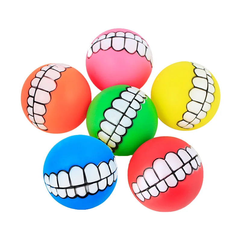 Funny Squeaky Dog Ball Toy – Bite-Resistant Rubber Chew Ball with Teeth Design | Dental Cleaning Toy for Puppies & Dogs (7 cm)