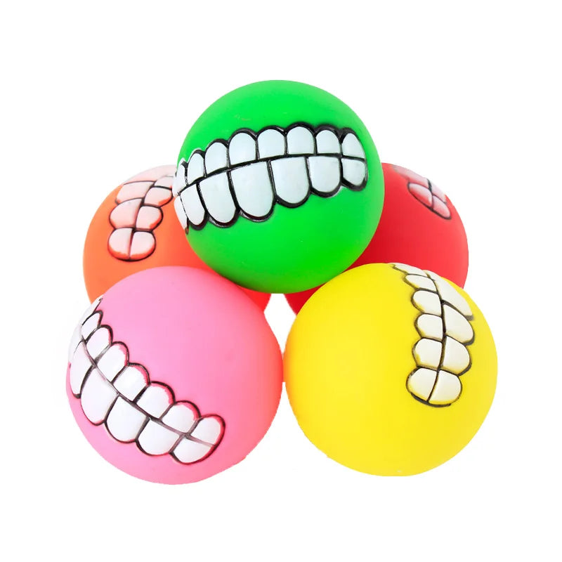 Funny Squeaky Dog Ball Toy – Bite-Resistant Rubber Chew Ball with Teeth Design | Dental Cleaning Toy for Puppies & Dogs (7 cm)