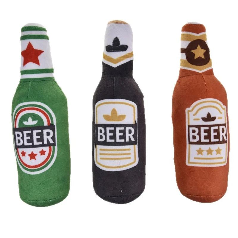 Beer Bottle Plush Dog Toy – Funny Squeaky Chew Toy for Small & Large Dogs | Soft & Durable Gift for Pets