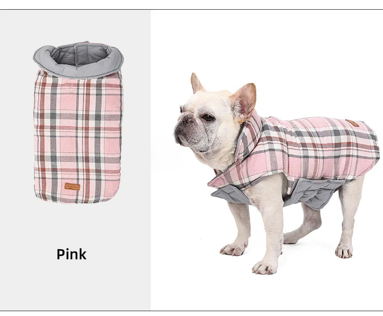 Reversible Waterproof Dog Jacket – Warm Checked Coat with Adjustable Fit