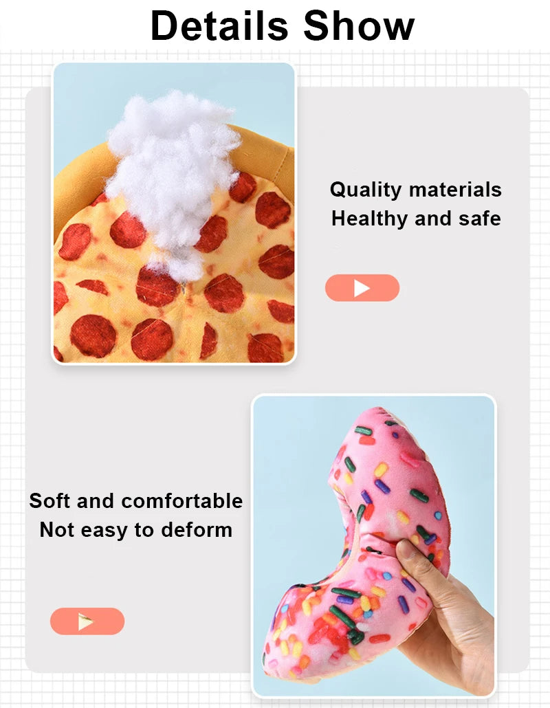Plush Donut & Pizza Dog Toys – Squeaky Chew Set for All Breeds