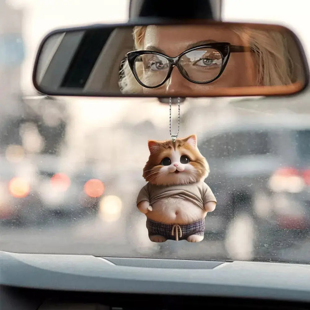 Chubby Pet Keychain – Cute 3D Dog & Cat Acrylic Pendant for Car Mirror, Backpack or Home Decor