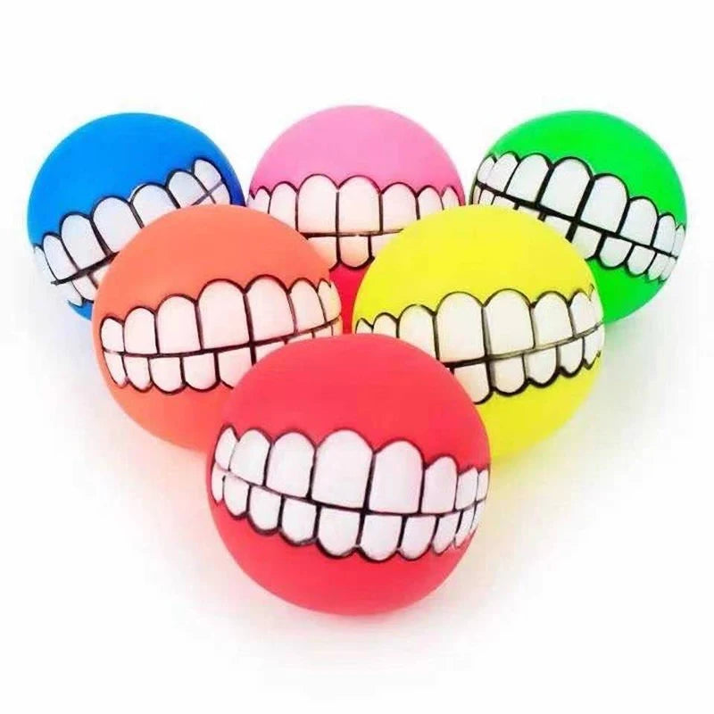 Funny Squeaky Dog Ball Toy – Bite-Resistant Rubber Chew Ball with Teeth Design | Dental Cleaning Toy for Puppies & Dogs (7 cm)