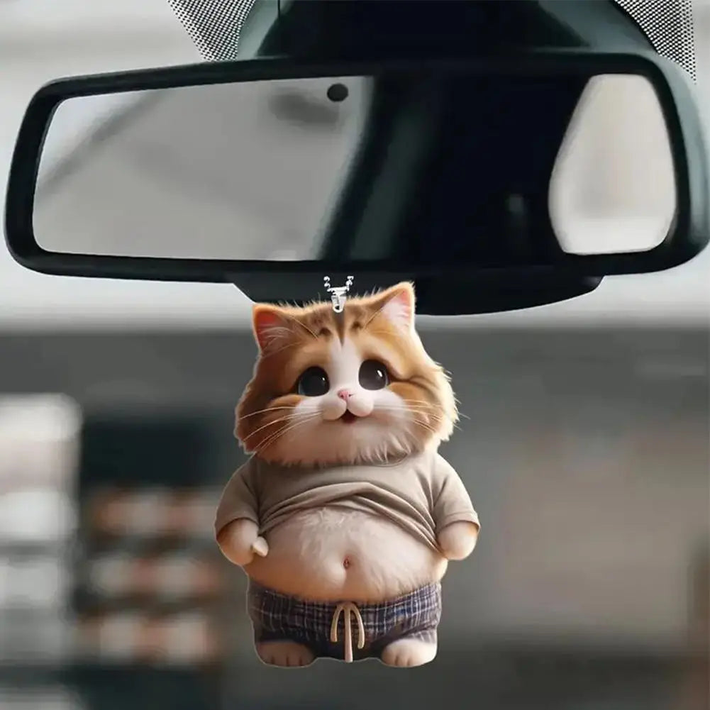 Chubby Pet Keychain – Cute 3D Dog & Cat Acrylic Pendant for Car Mirror, Backpack or Home Decor