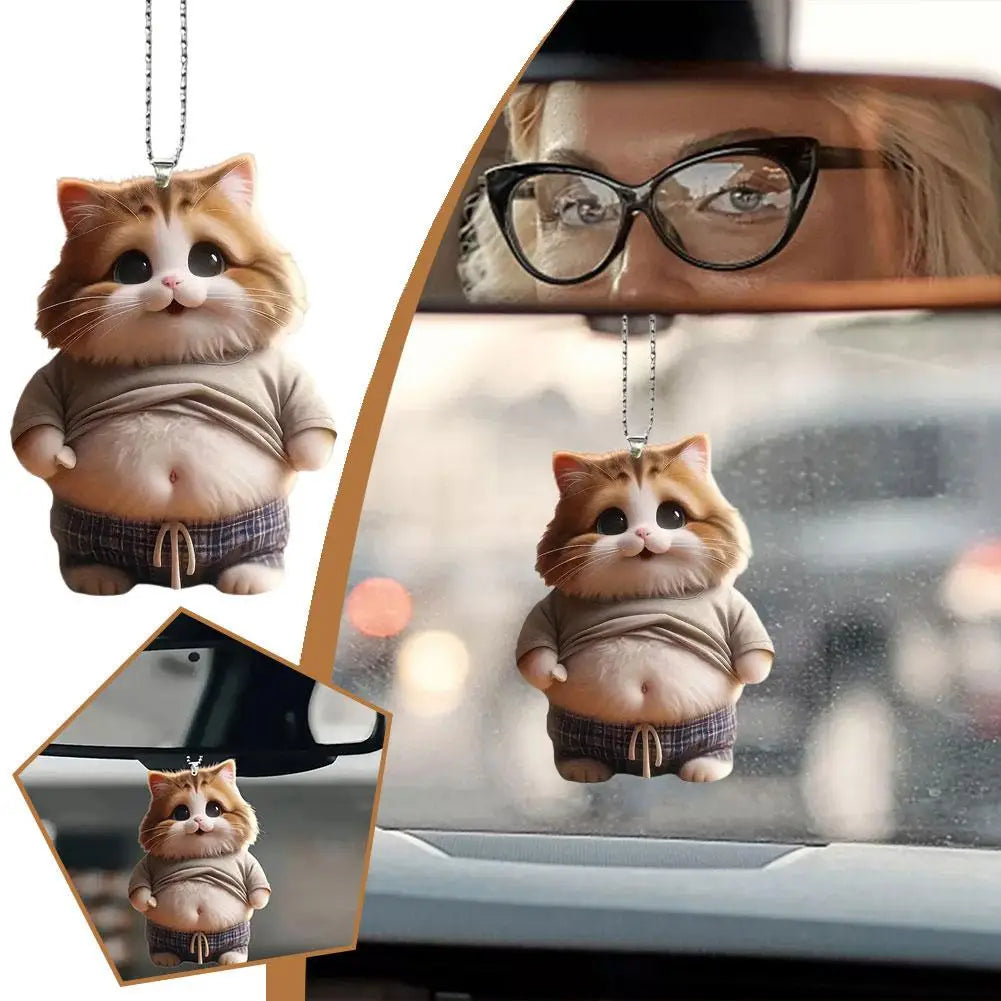 Chubby Pet Keychain – Cute 3D Dog & Cat Acrylic Pendant for Car Mirror, Backpack or Home Decor