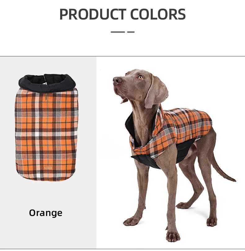 Reversible Waterproof Dog Jacket – Warm Checked Coat with Adjustable Fit
