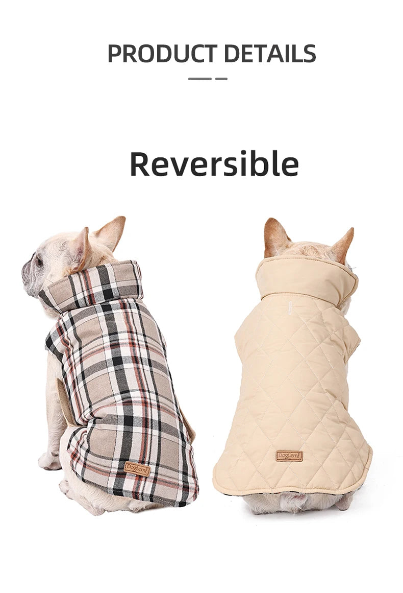 Reversible Waterproof Dog Jacket – Warm Checked Coat with Adjustable Fit