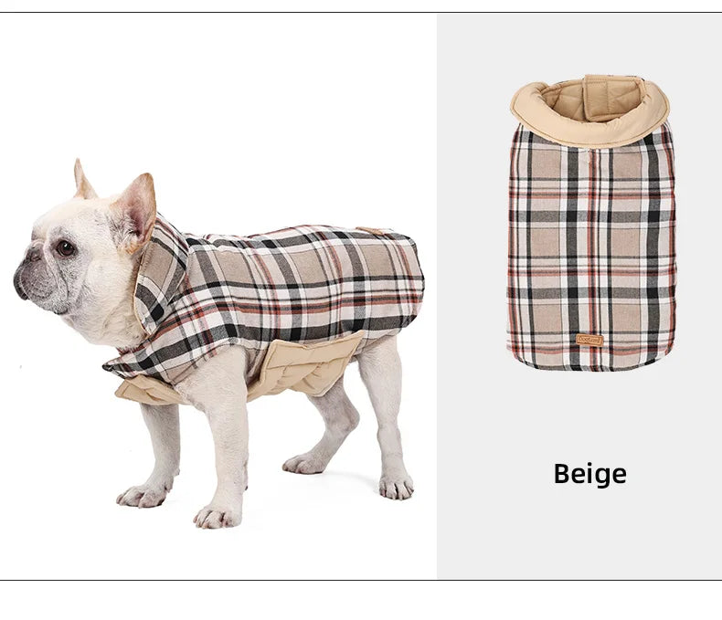 Reversible Waterproof Dog Jacket – Warm Checked Coat with Adjustable Fit
