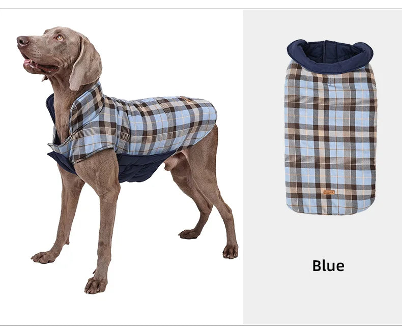 Reversible Waterproof Dog Jacket – Warm Checked Coat with Adjustable Fit