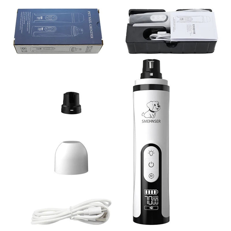Electric Pet Nail Grinder With LED Light Cat Dogs Nail Clippers USB Rechargeable Paws Nail Cutter Pet Grooming Trimmer Supplies
