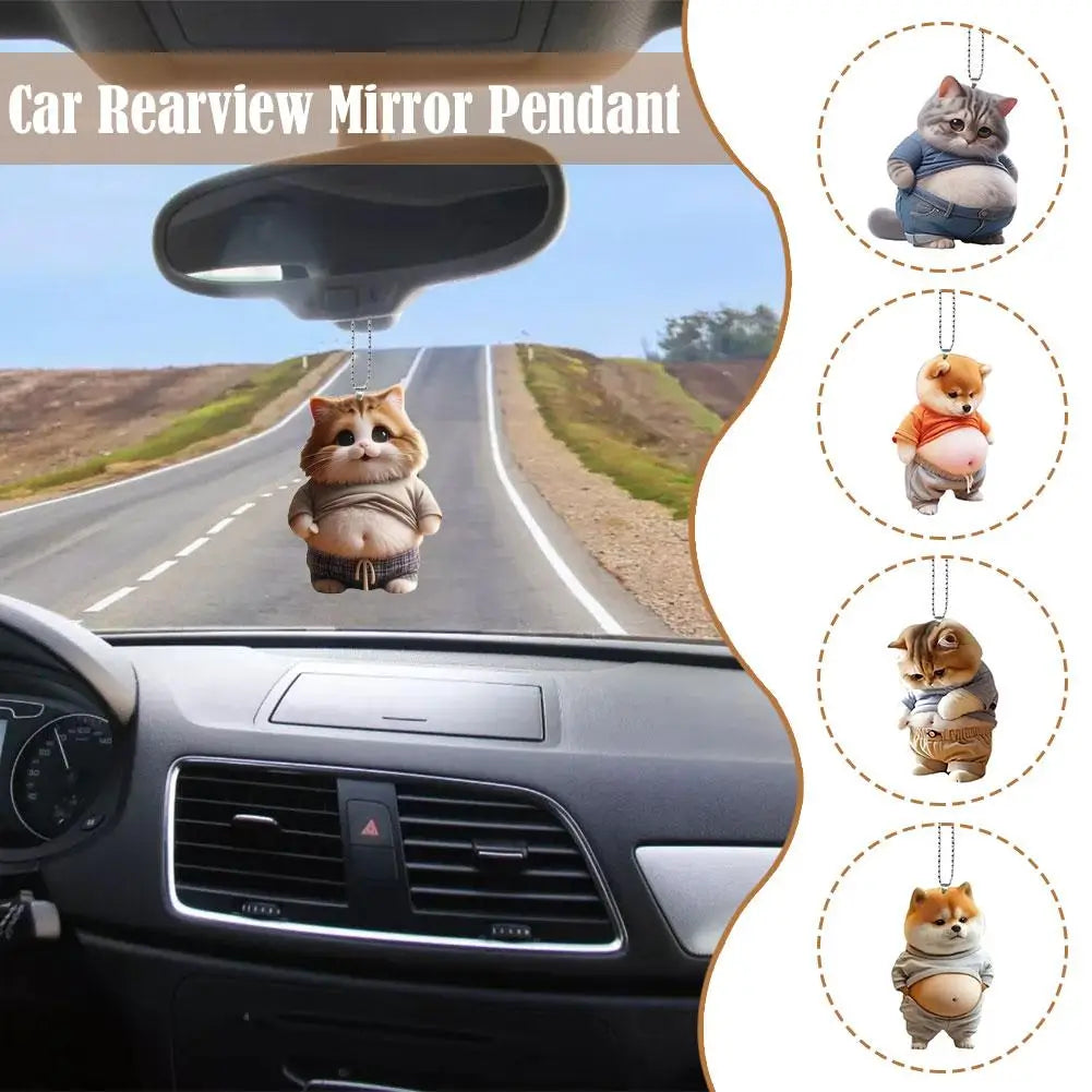 Chubby Pet Keychain – Cute 3D Dog & Cat Acrylic Pendant for Car Mirror, Backpack or Home Decor