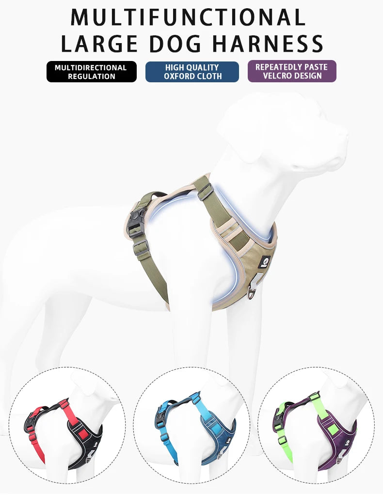 Adjustable Reflective Dog Harness – Durable Oxford Fabric Vest for Medium & Large Dogs (Labrador, Hound, etc.) – Comfortable No-Pull Design for Daily Walks & Training