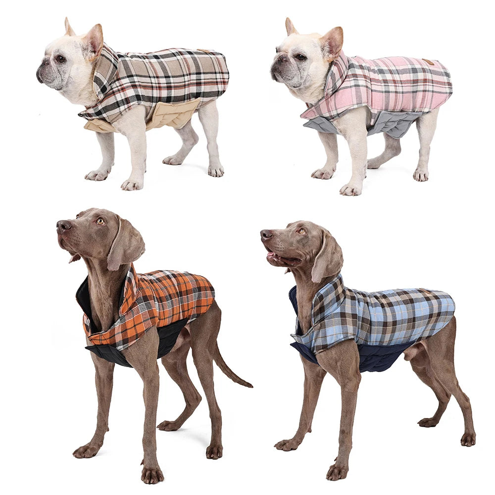 Reversible Waterproof Dog Jacket – Warm Checked Coat with Adjustable Fit