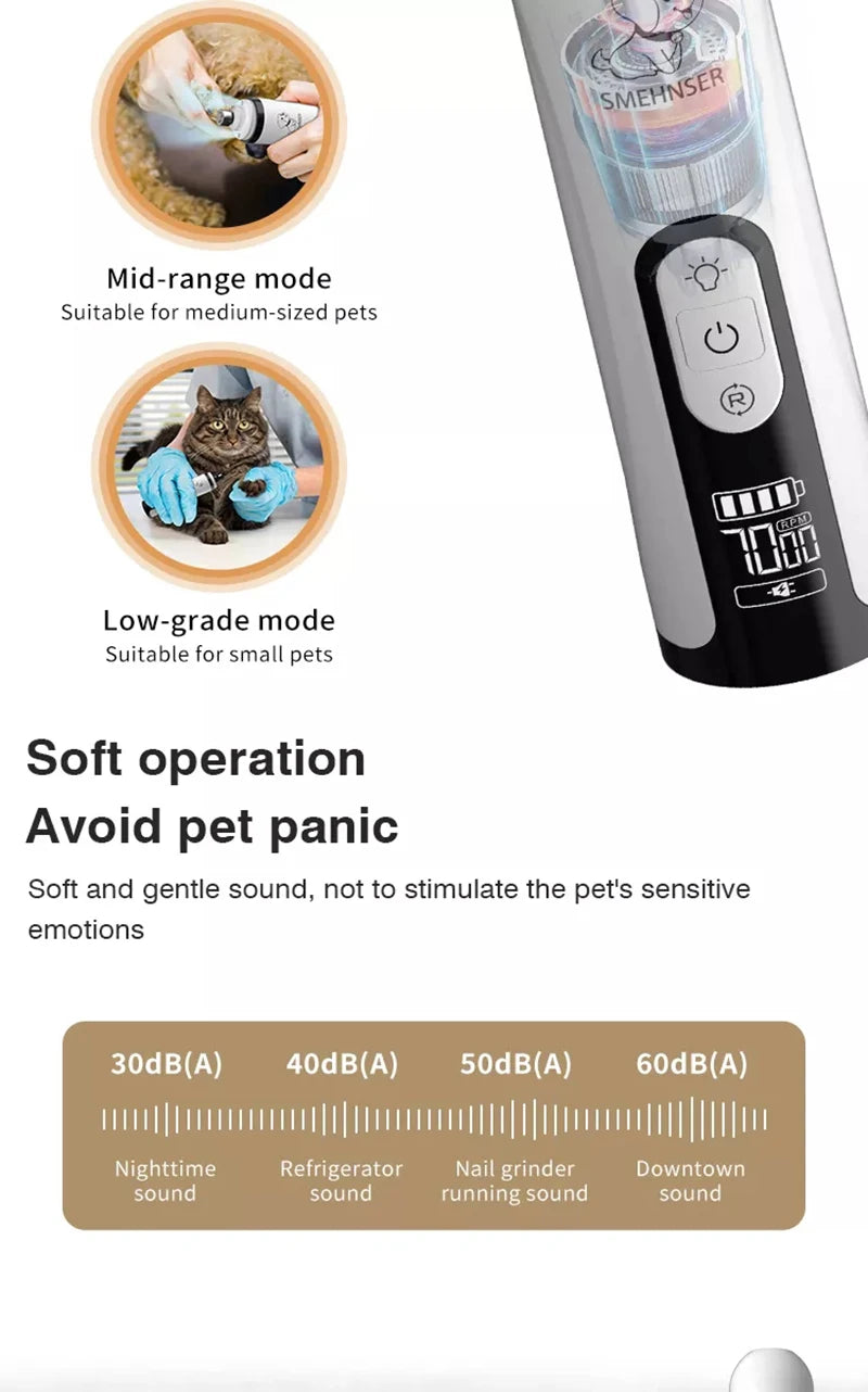 Electric Pet Nail Grinder With LED Light Cat Dogs Nail Clippers USB Rechargeable Paws Nail Cutter Pet Grooming Trimmer Supplies