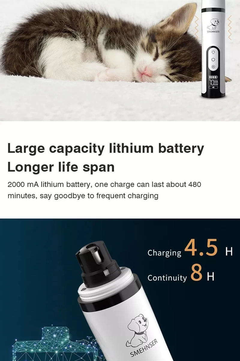 Electric Pet Nail Grinder With LED Light Cat Dogs Nail Clippers USB Rechargeable Paws Nail Cutter Pet Grooming Trimmer Supplies