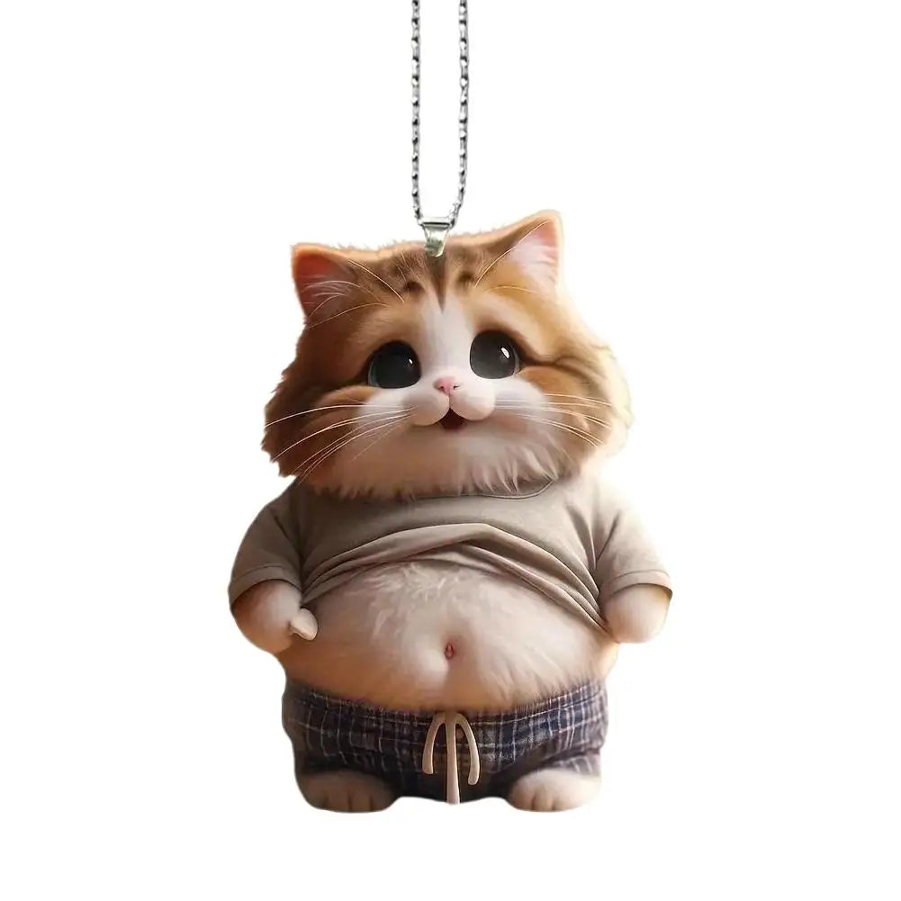 Chubby Pet Keychain – Cute 3D Dog & Cat Acrylic Pendant for Car Mirror, Backpack or Home Decor