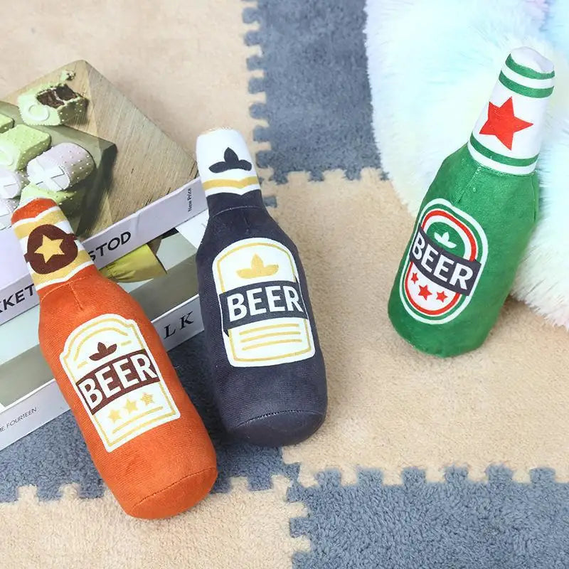 Beer Bottle Plush Dog Toy – Funny Squeaky Chew Toy for Small & Large Dogs | Soft & Durable Gift for Pets