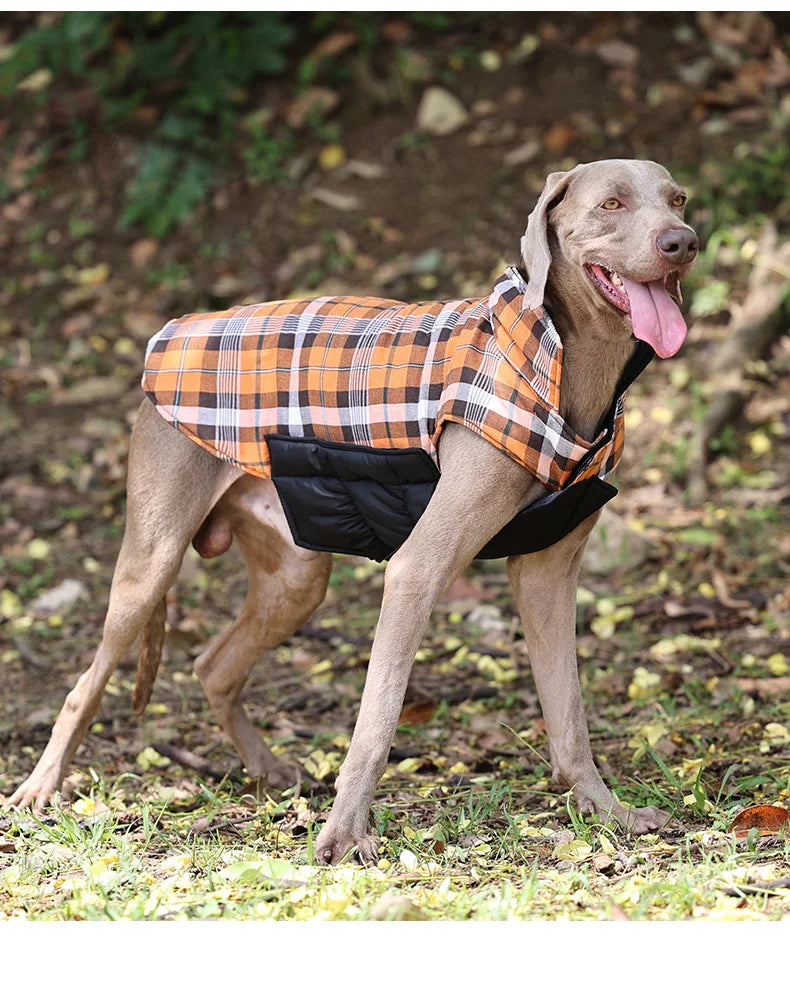 Reversible Waterproof Dog Jacket – Warm Checked Coat with Adjustable Fit
