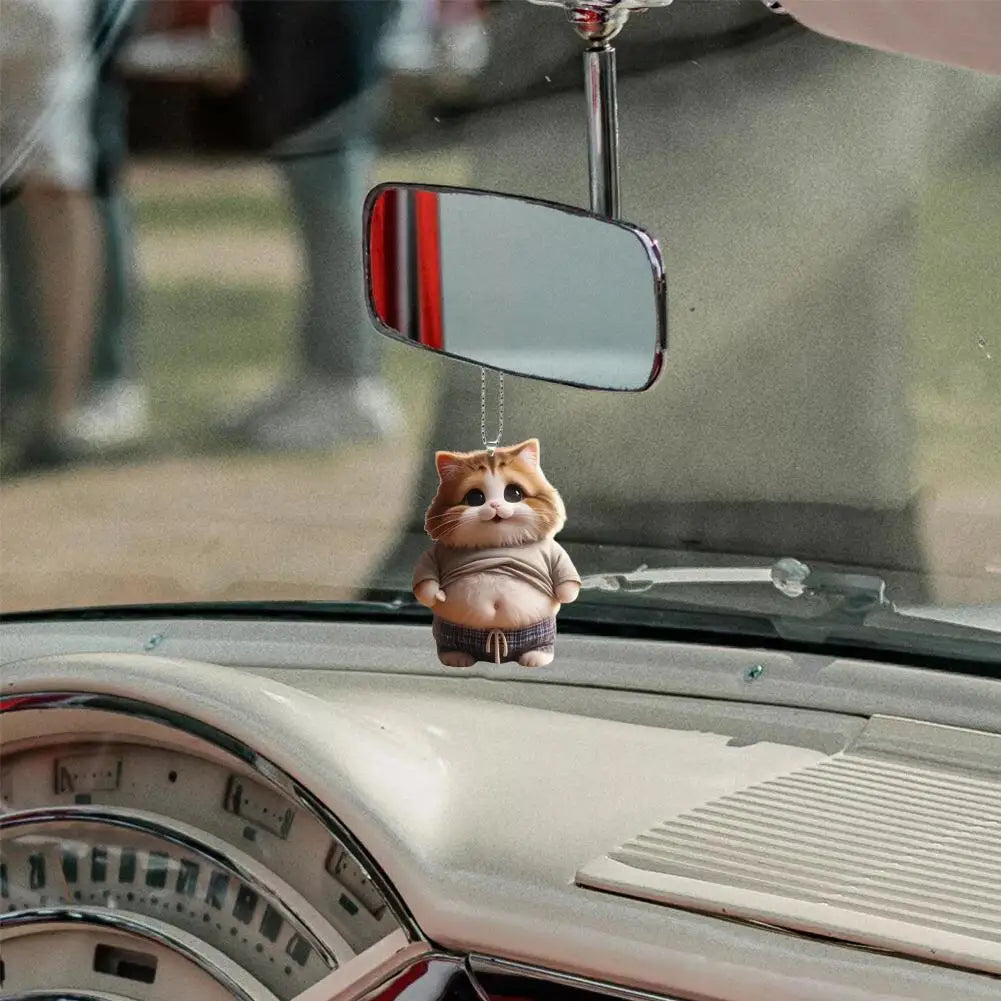 Chubby Pet Keychain – Cute 3D Dog & Cat Acrylic Pendant for Car Mirror, Backpack or Home Decor
