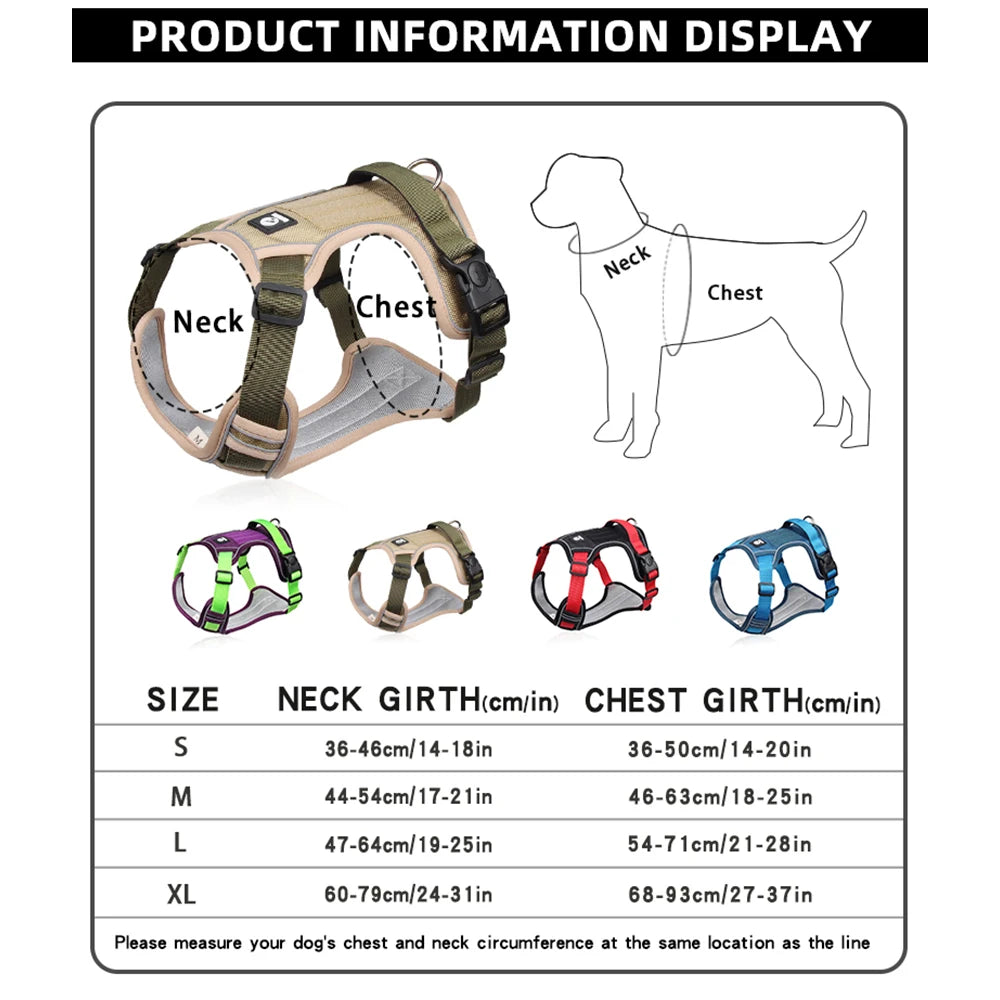 Adjustable Reflective Dog Harness – Durable Oxford Fabric Vest for Medium & Large Dogs (Labrador, Hound, etc.) – Comfortable No-Pull Design for Daily Walks & Training